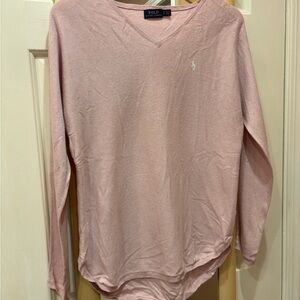 Polo Ralph Lauren Pink V-Neck Sweater - Curved Hem - Size S/P